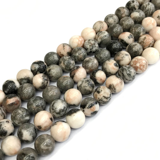 CJP368 Pink Zebra Jasper Beads Smooth Round 10mm 15" Strand