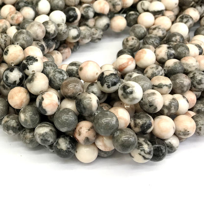 CJP368 Pink Zebra Jasper Beads Smooth Round 10mm 15" Strand