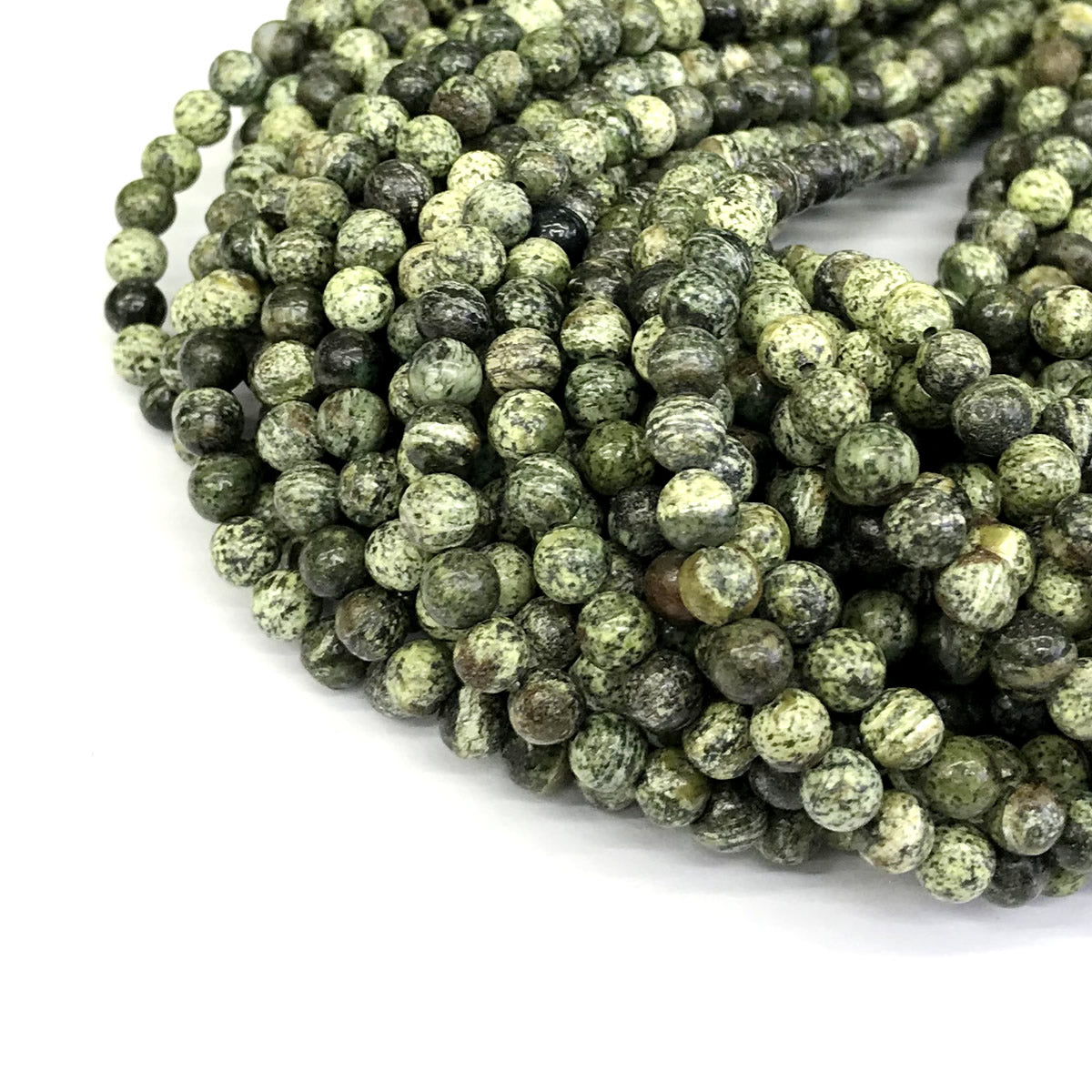 CJP373 Green Zebra Jasper Beads Smooth Round 4mm 15" Strand