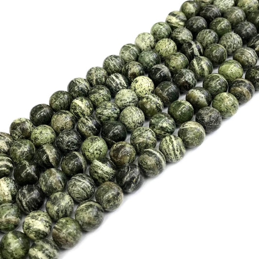 CJP375 Green Zebra Jasper Beads Smooth Round 8mm 15" Strand