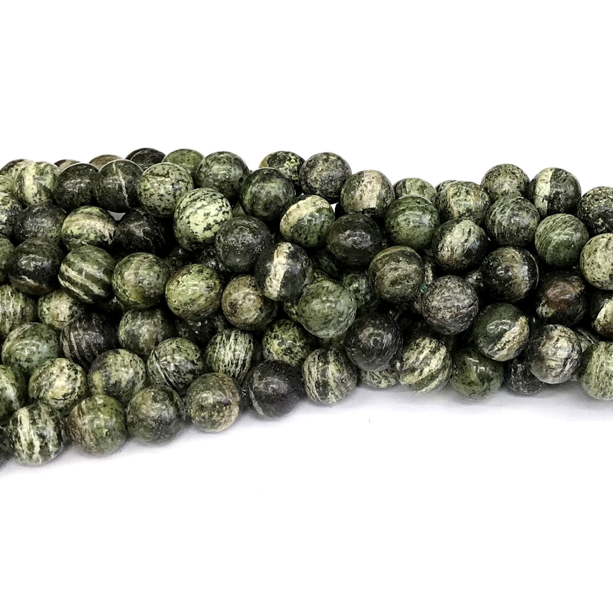 CJP375 Green Zebra Jasper Beads Smooth Round 8mm 15" Strand