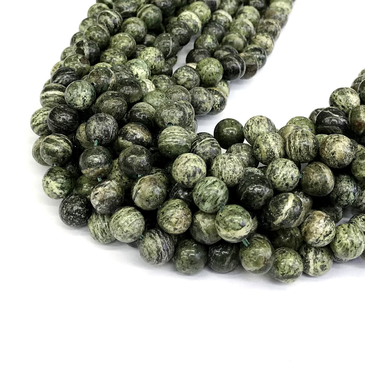 CJP375 Green Zebra Jasper Beads Smooth Round 8mm 15" Strand