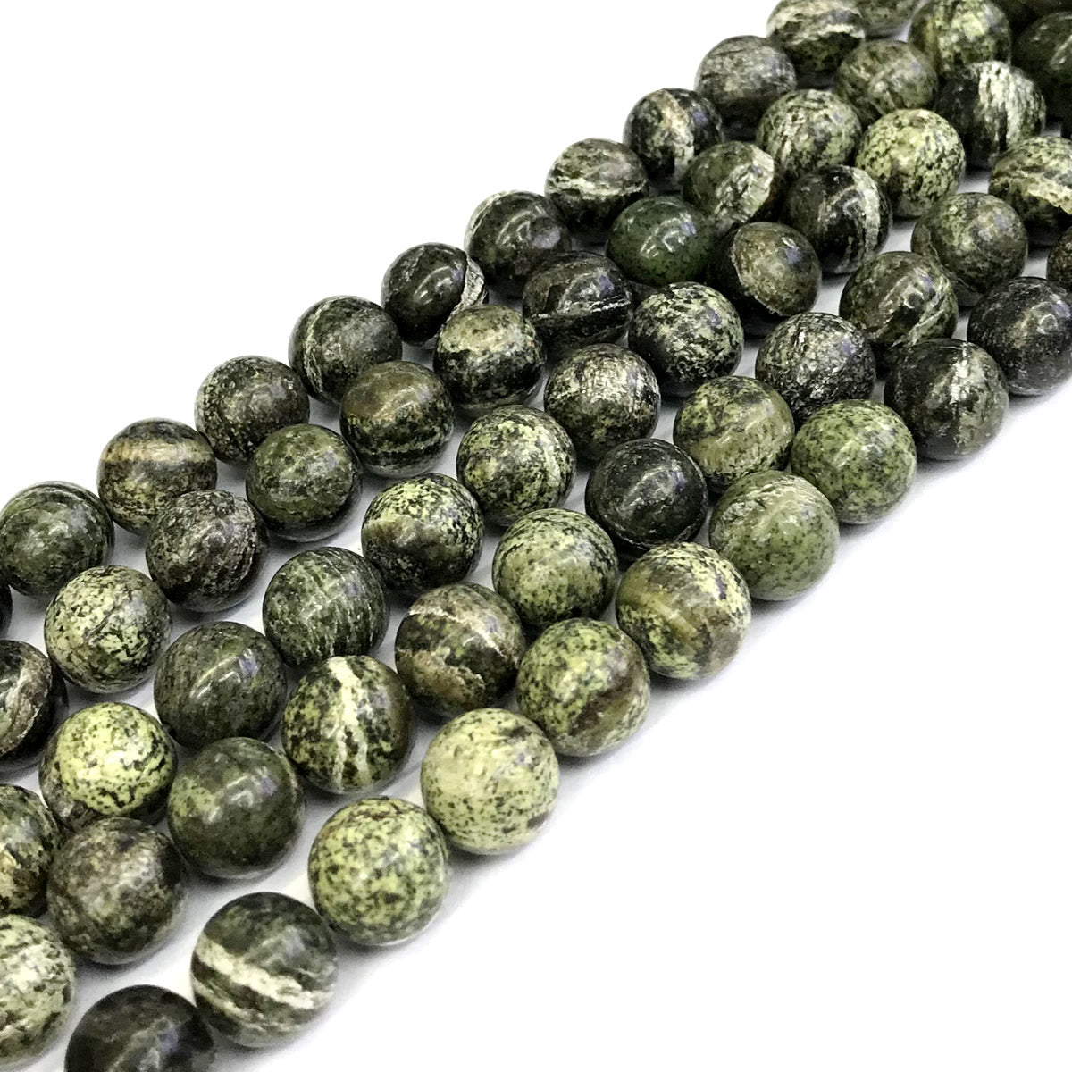 CJP376 Green Zebra Jasper Beads Smooth Round 10mm 15" Strand