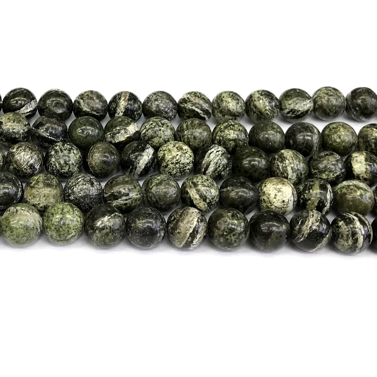 CJP376 Green Zebra Jasper Beads Smooth Round 10mm 15" Strand