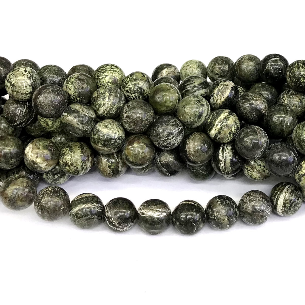 CJP377 Green Zebra Jasper Beads Smooth Round 12mm 15" Strand