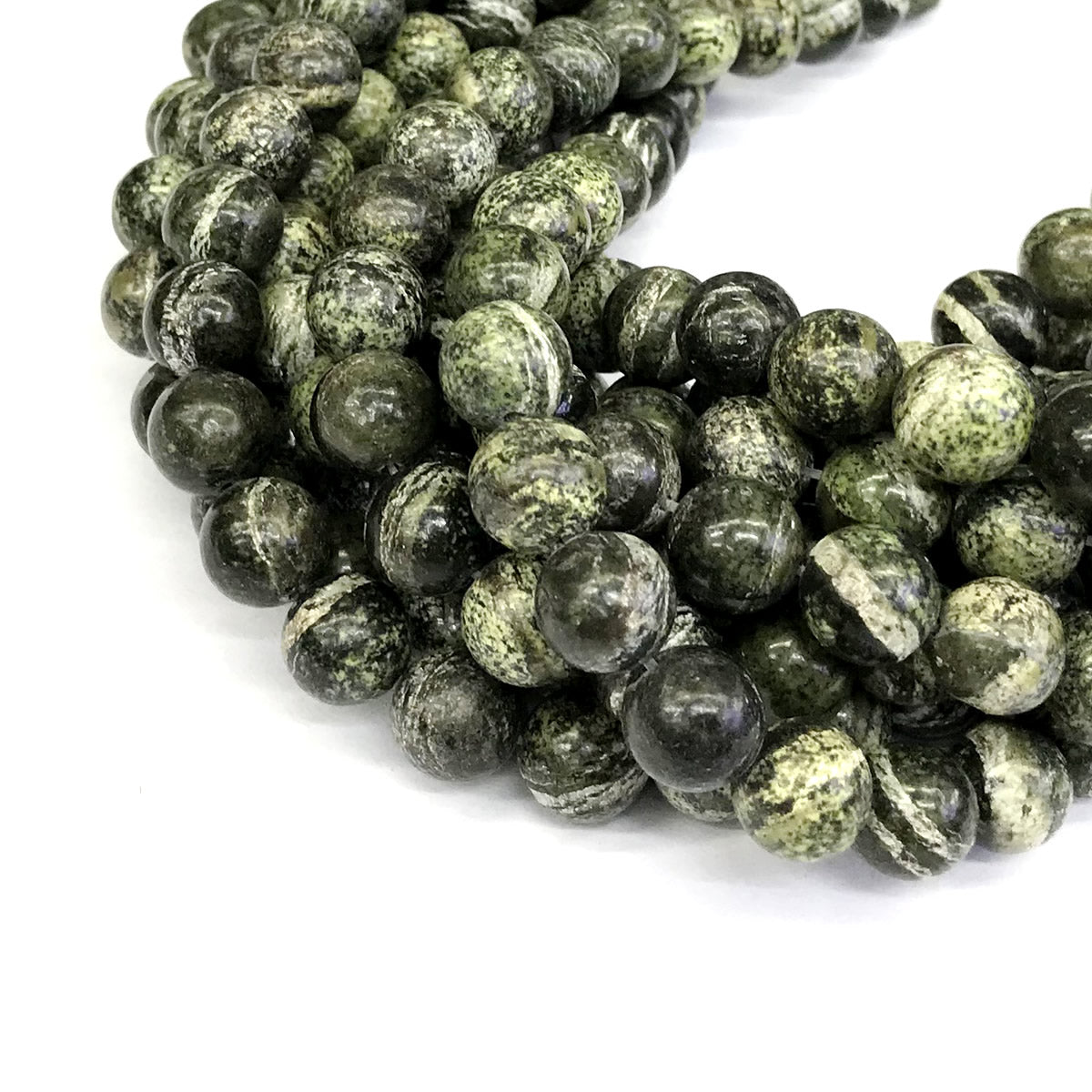 CJP377 Green Zebra Jasper Beads Smooth Round 12mm 15" Strand