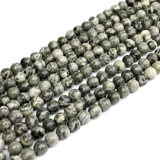 CJP382 Grey Picture Jasper Beads Smooth Round 4mm 15" Strand