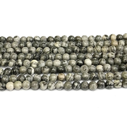 CJP382 Grey Picture Jasper Beads Smooth Round 4mm 15" Strand