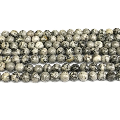 CJP383 Grey Picture Jasper Beads Smooth Round 6mm 15" Strand