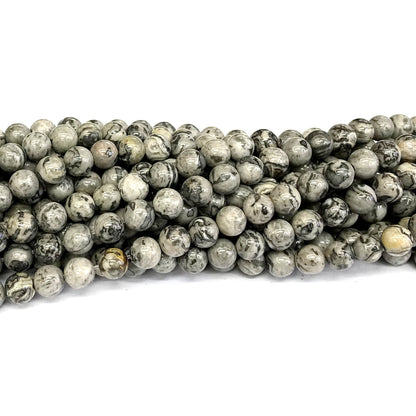 CJP383 Grey Picture Jasper Beads Smooth Round 6mm 15" Strand