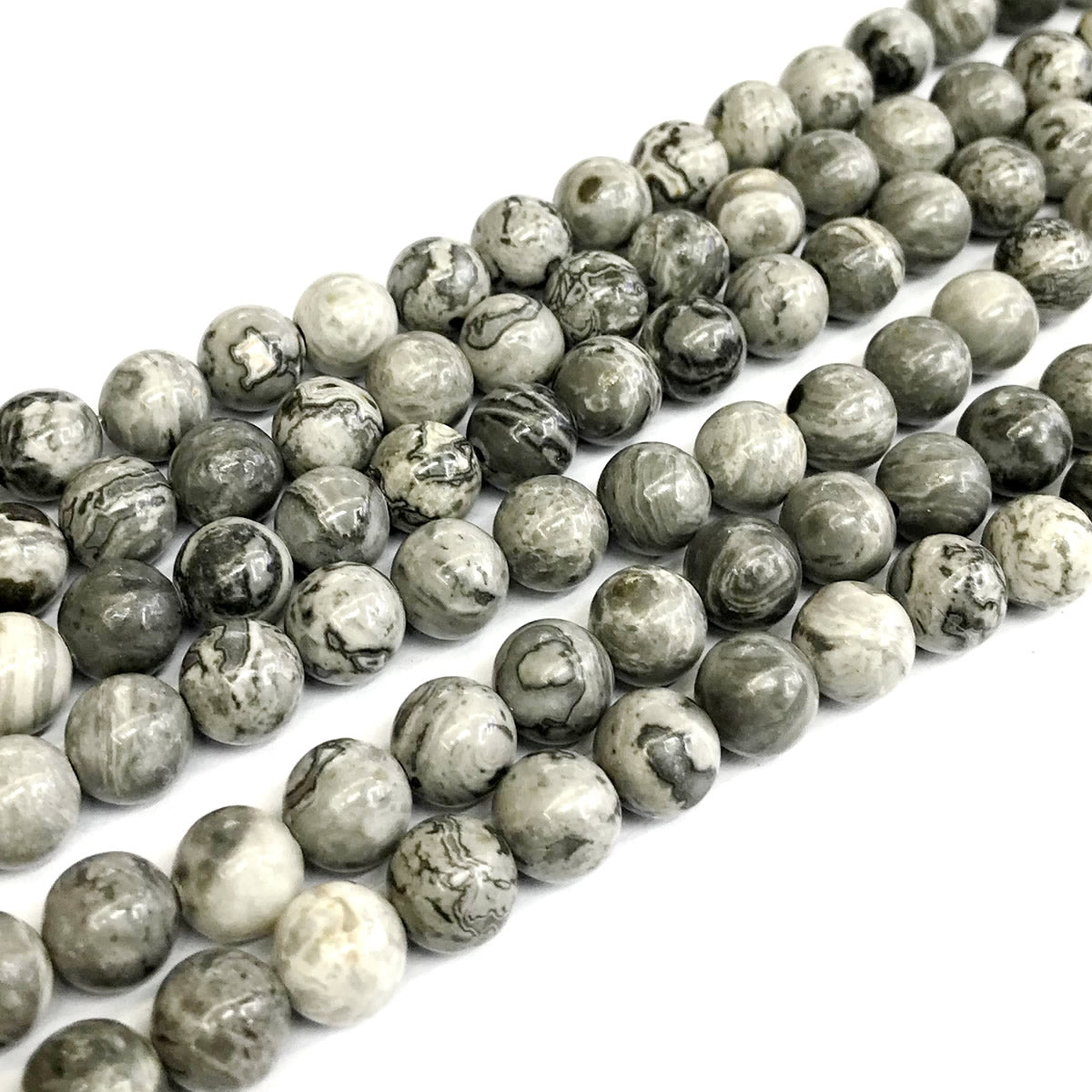 CJP384 Grey Picture Jasper Beads Smooth Round 8mm 15" Strand