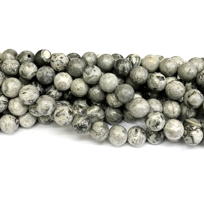 CJP384 Grey Picture Jasper Beads Smooth Round 8mm 15" Strand