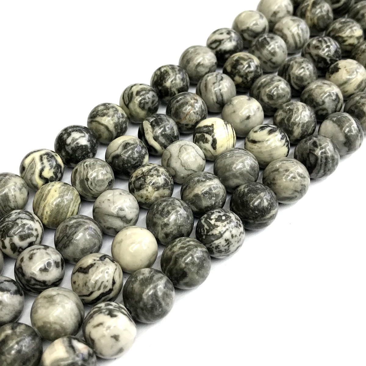 CJP385 Grey Picture Jasper Beads Smooth Round 10mm 15" Strand