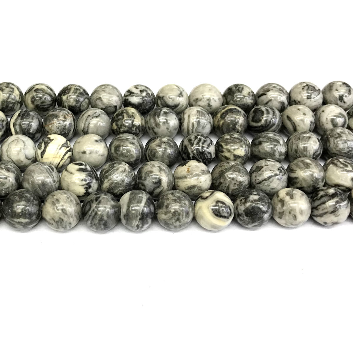 CJP385 Grey Picture Jasper Beads Smooth Round 10mm 15" Strand