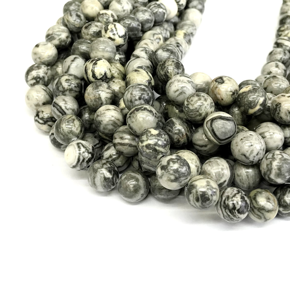 CJP385 Grey Picture Jasper Beads Smooth Round 10mm 15" Strand