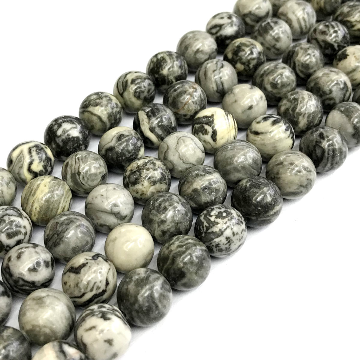 CJP286 Grey Picture Jasper Beads Smooth Round 12mm 15" Strand