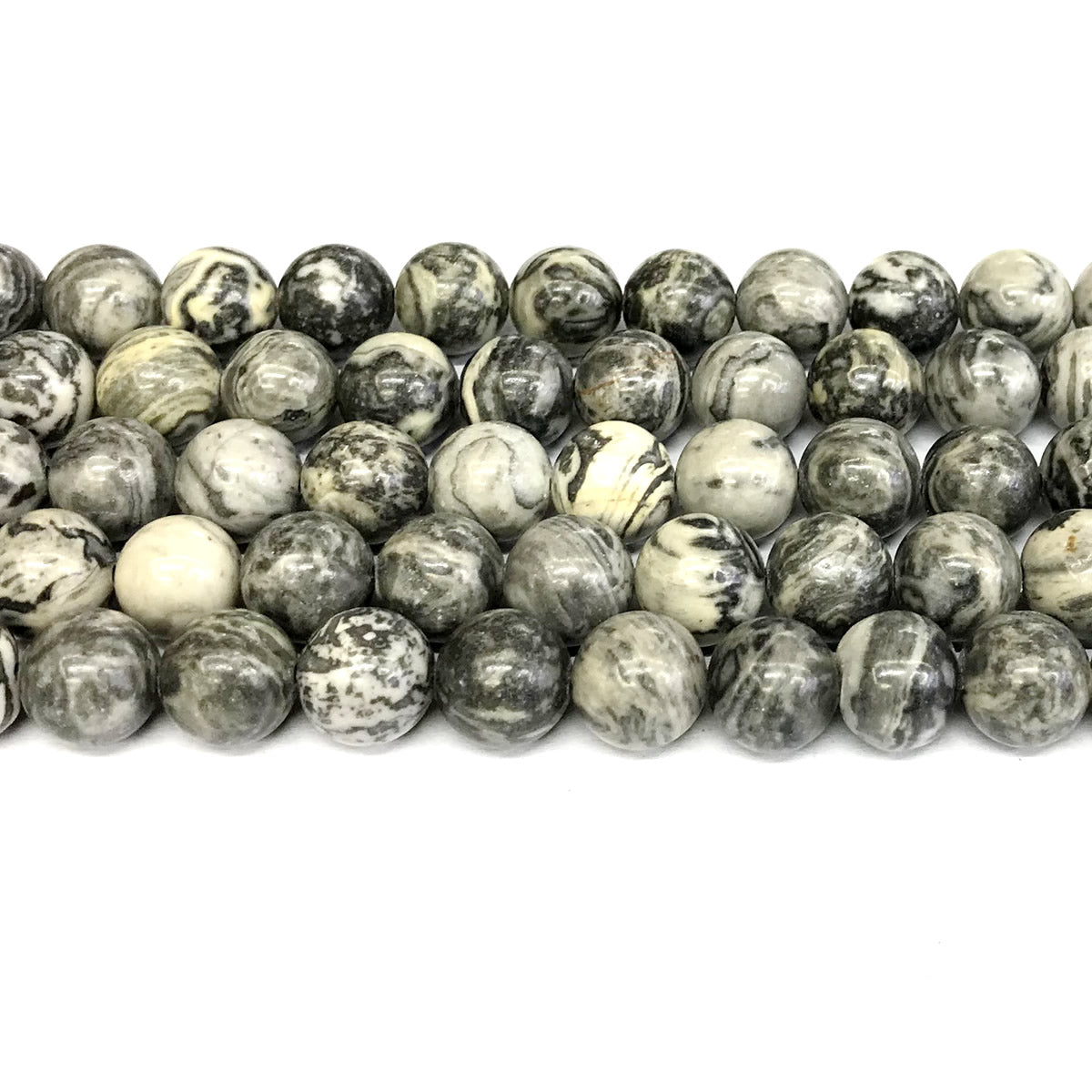 CJP286 Grey Picture Jasper Beads Smooth Round 12mm 15" Strand