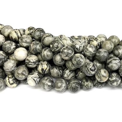 CJP286 Grey Picture Jasper Beads Smooth Round 12mm 15" Strand