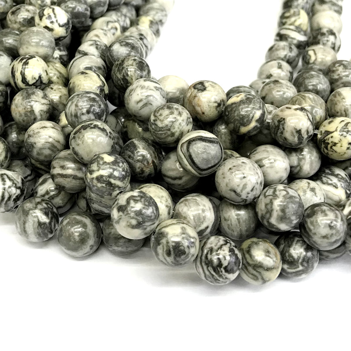 CJP286 Grey Picture Jasper Beads Smooth Round 12mm 15" Strand