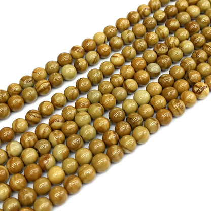 CJP399 Yellow Wood Grain Jasper Beads Smooth Round 4mm 15" Strand