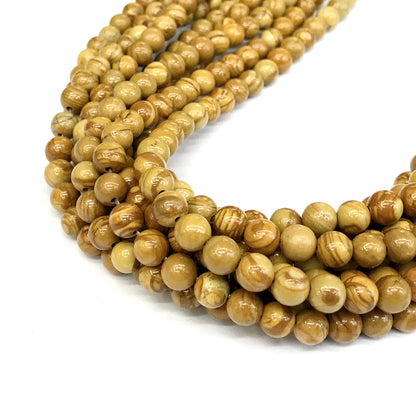 CJP400 Yellow Wood Grain Jasper Beads Smooth Round 6mm 15" Strand