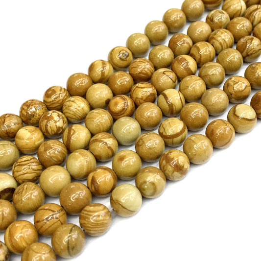 CJP401 Yellow Wood Grain Jasper Beads Smooth Round 8mm 15" Strand