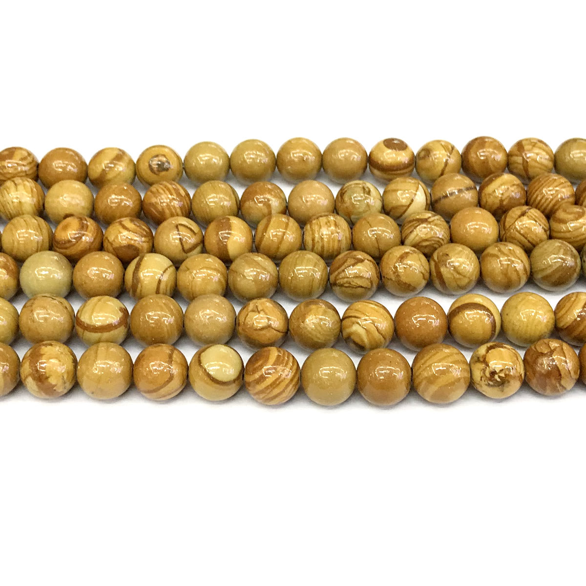 CJP401 Yellow Wood Grain Jasper Beads Smooth Round 8mm 15" Strand