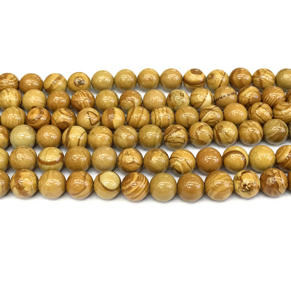 CJP401 Yellow Wood Grain Jasper Beads Smooth Round 8mm 15" Strand