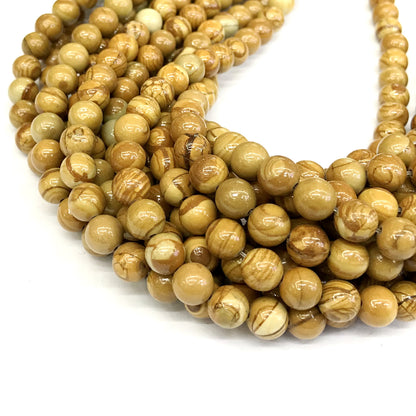 CJP401 Yellow Wood Grain Jasper Beads Smooth Round 8mm 15" Strand