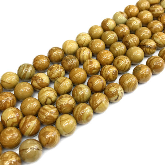 CJP402 Yellow Wood Grain Jasper Beads Smooth Round 10mm 15" Strand