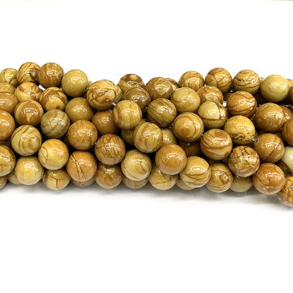 CJP402 Yellow Wood Grain Jasper Beads Smooth Round 10mm 15" Strand