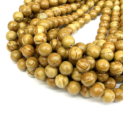 CJP402 Yellow Wood Grain Jasper Beads Smooth Round 10mm 15" Strand