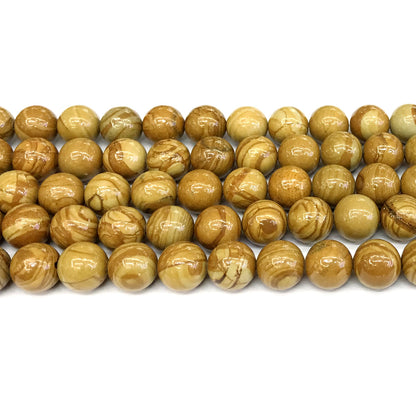 CJP403 Yellow Wood Grain Jasper Beads Smooth Round 12mm 15" Strand