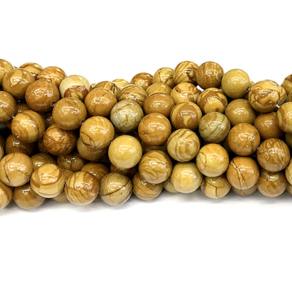 CJP403 Yellow Wood Grain Jasper Beads Smooth Round 12mm 15" Strand