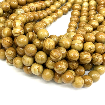 CJP403 Yellow Wood Grain Jasper Beads Smooth Round 12mm 15" Strand