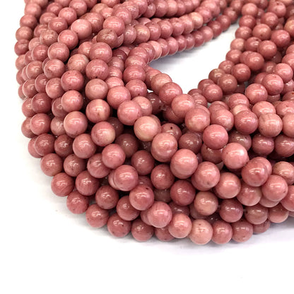 CJP418 Pink Wood Jasper Beads Smooth Round 6mm 15" Strand