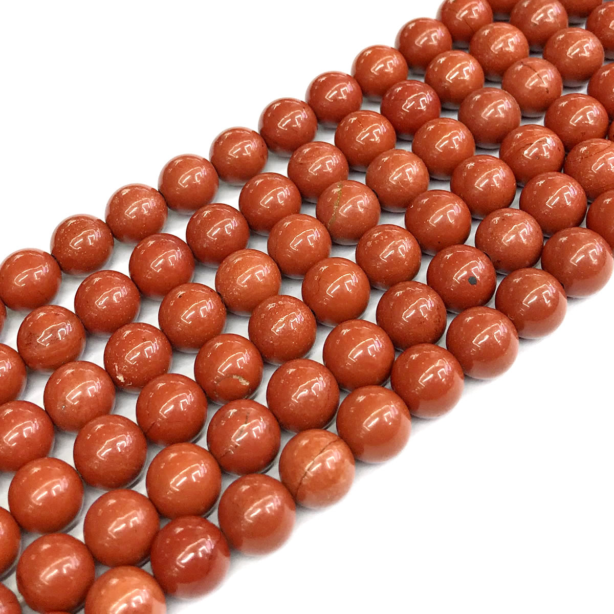 CJP429 Red Jasper Beads Smooth Round 10mm 15" Strand