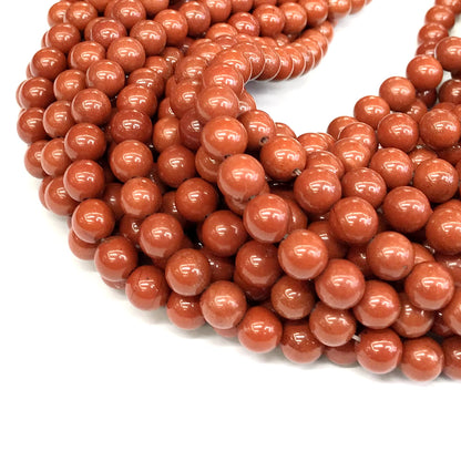 CJP429 Red Jasper Beads Smooth Round 10mm 15" Strand