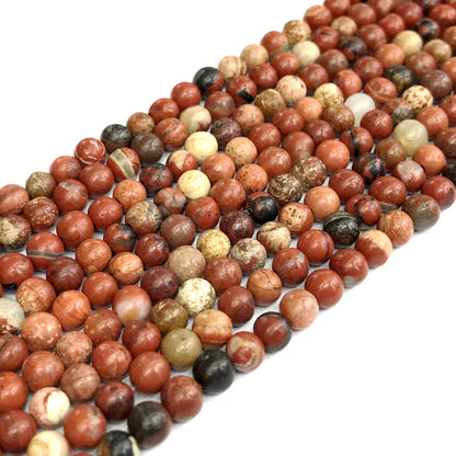 CJP431 Brecciated Jasper Beads Smooth Round 4mm 15" Strand