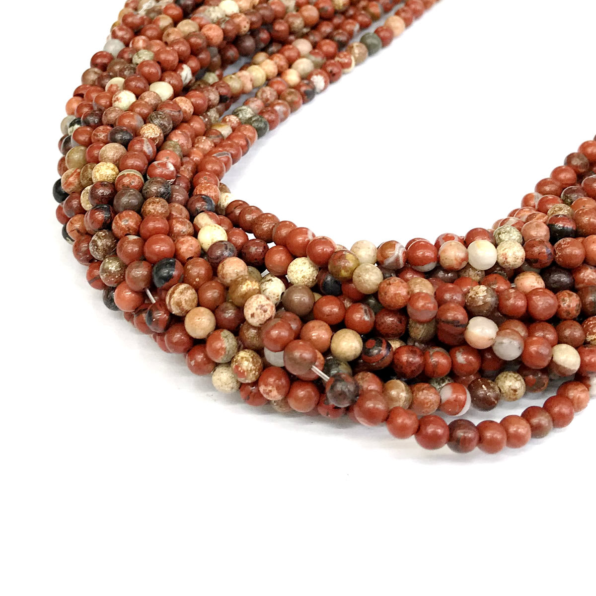 CJP431 Brecciated Jasper Beads Smooth Round 4mm 15" Strand