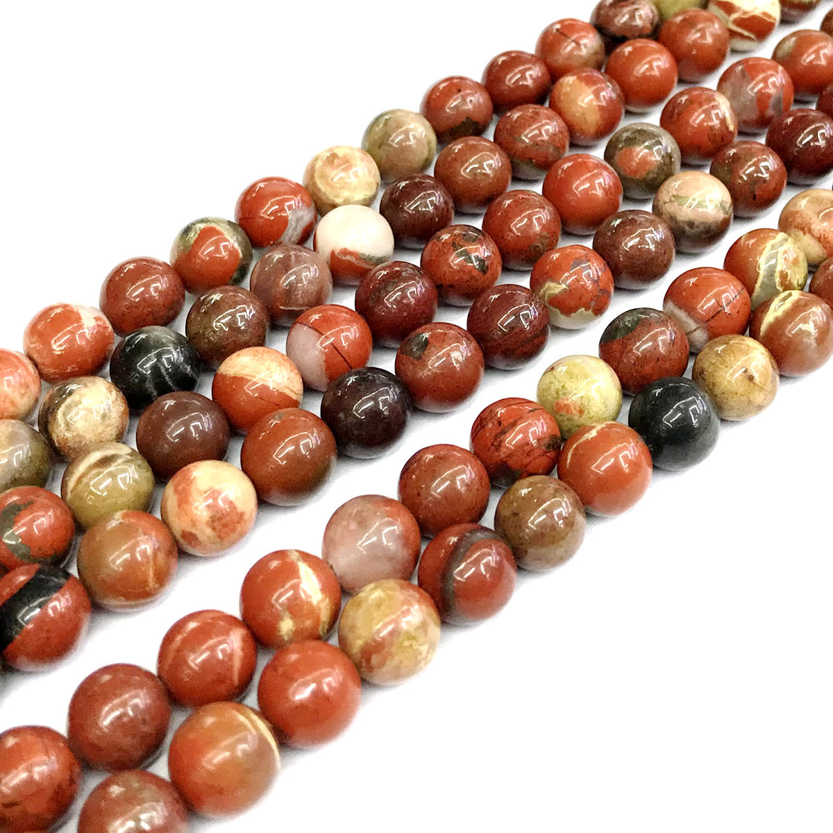 CJP433 Brecciated Jasper Beads Smooth Round 8mm 15" Strand