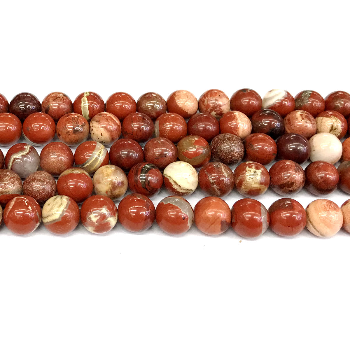 CJP434 Brecciated Jasper Beads Smooth Round 10mm 15" Strand