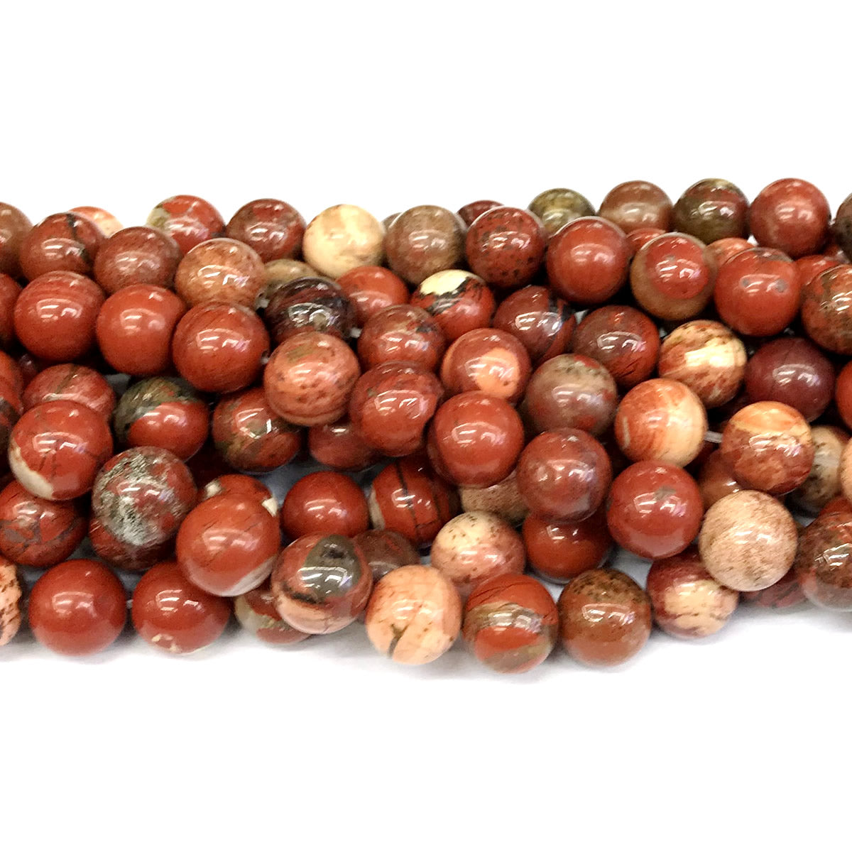 CJP434 Brecciated Jasper Beads Smooth Round 10mm 15" Strand