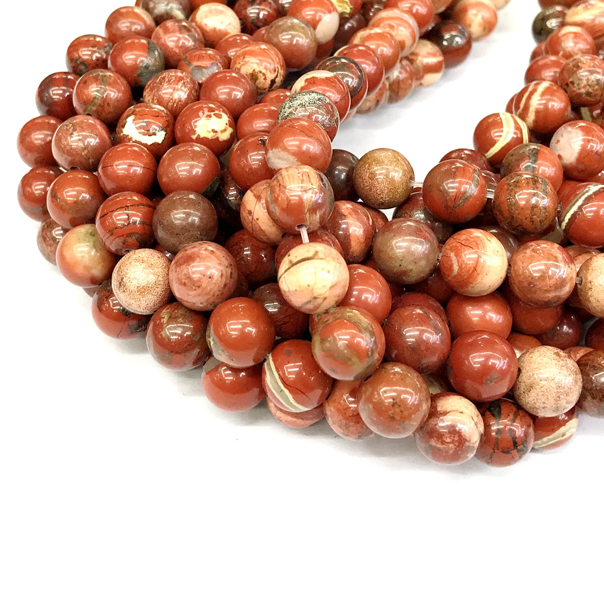 CJP434 Brecciated Jasper Beads Smooth Round 10mm 15" Strand