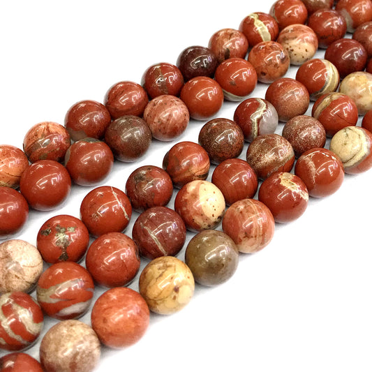 CJP435 Brecciated Jasper Beads Smooth Round 12mm 15" Strand