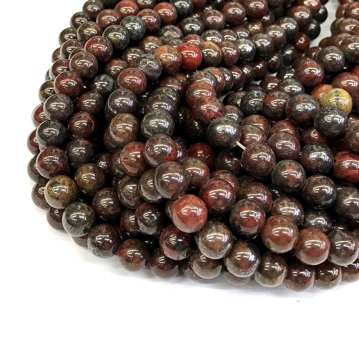 CJP444 Brecciated Jasper Beads Smooth Round 10mm 15" Strand