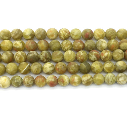 CJP453 Green Serpentine Jasper Beads Matte Round 10mm 15.5" Strand