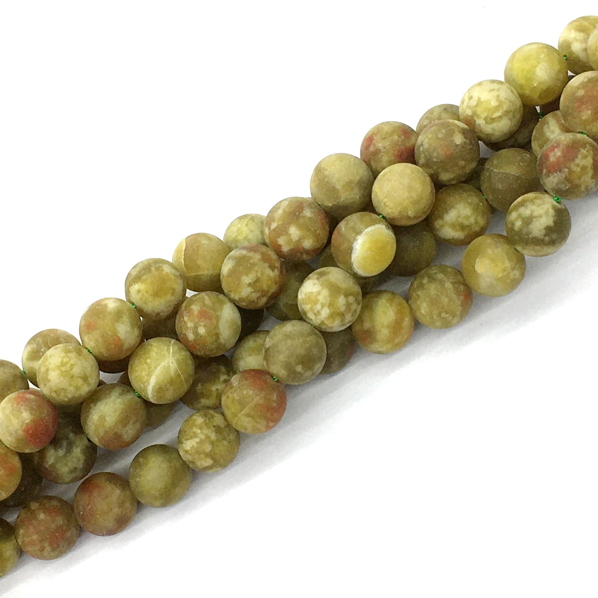 CJP453 Green Serpentine Jasper Beads Matte Round 10mm 15.5" Strand