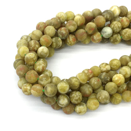 CJP453 Green Serpentine Jasper Beads Matte Round 10mm 15.5" Strand