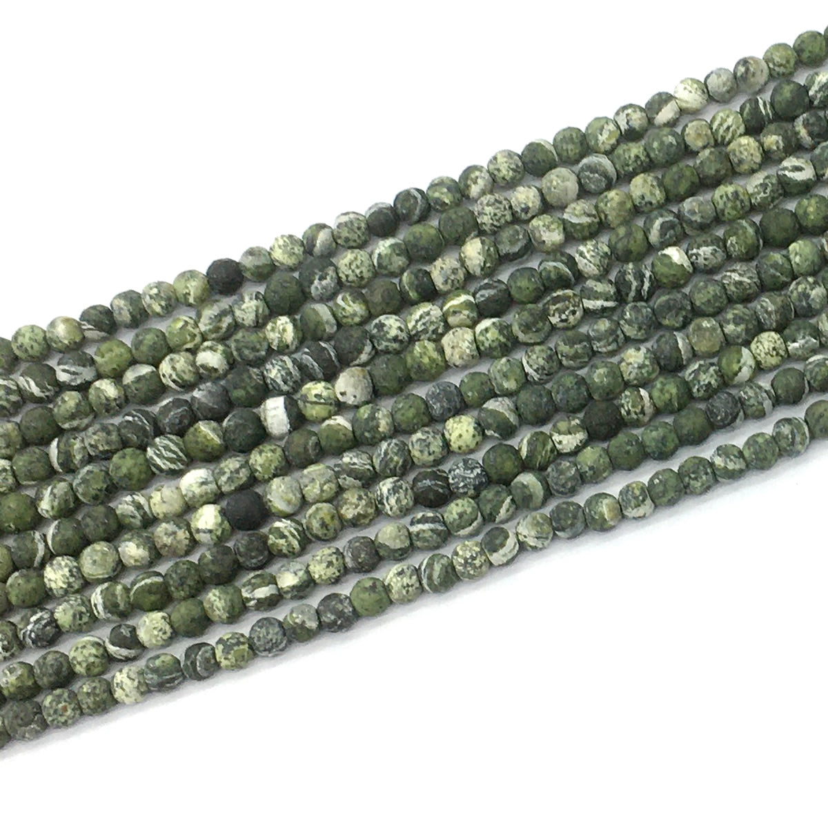 CJP458 Green Zebra Jasper Beads Matte Round 4mm 15.5" Strand